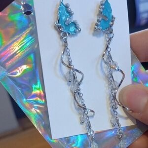 ♥️🐰 5 / $20 Silver-tone Blue Butterfly Drop Chain Earrings 💙